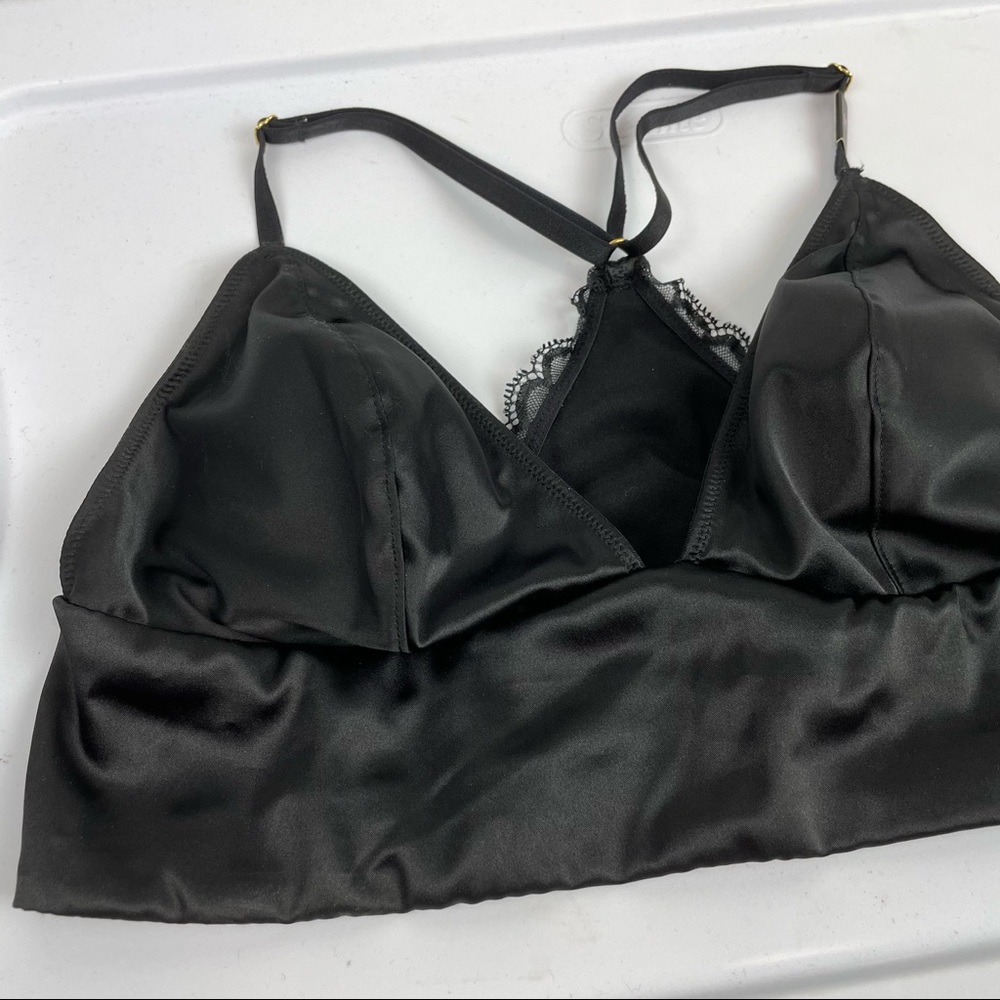 NWT Victoria’s Secret Black Satin Wide Band Racerback Bralette Padded - Picture 5 of 11